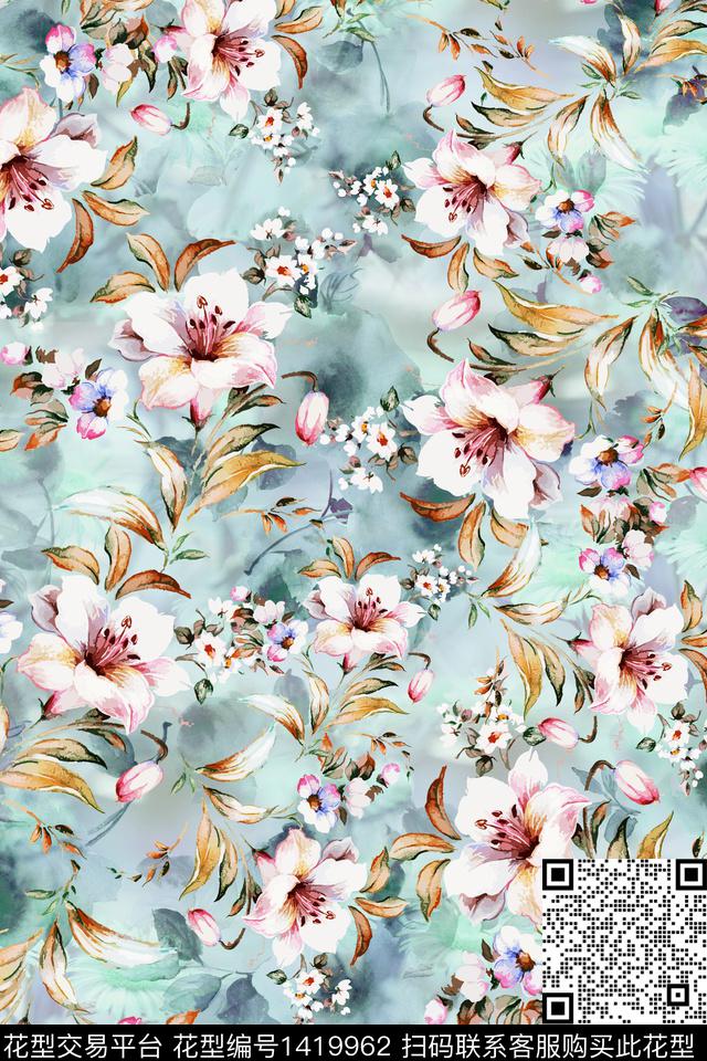 肌理绿植树叶水彩数码印花华亿平台下载（图片编号: 1419962） - 瓦栏（Walan）