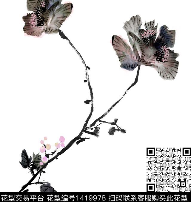 水彩水墨风花卉数码印花华亿平台下载（图片编号: 1419978） - 瓦栏（Walan）
