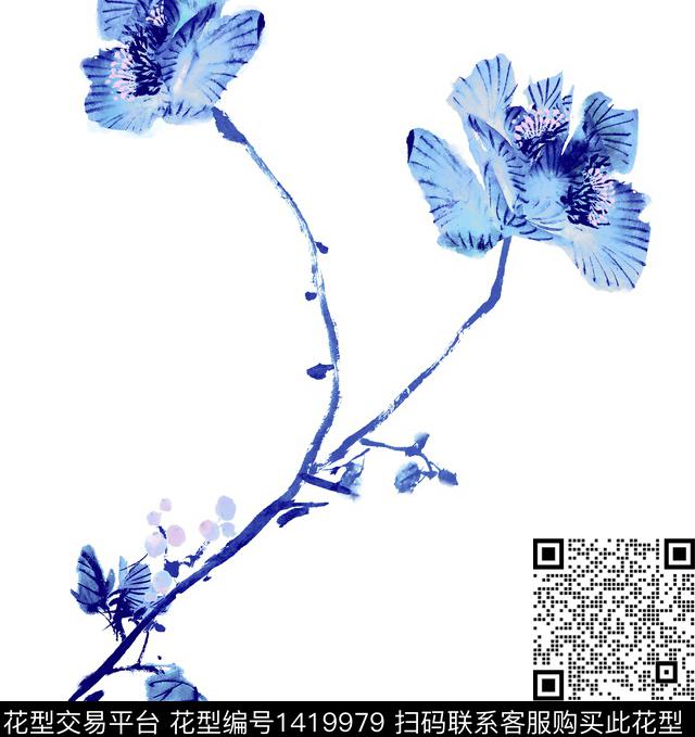 水彩水墨风花卉数码印花华亿平台下载（图片编号: 1419979） - 瓦栏（Walan）