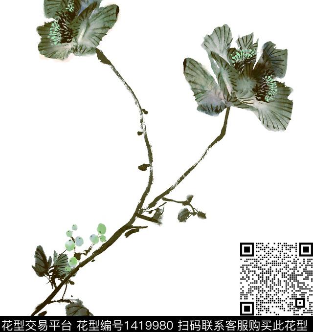 水彩水墨风花卉数码印花华亿平台下载（图片编号: 1419980） - 瓦栏（Walan）