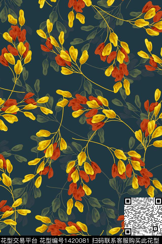 花卉大牌风抽象数码印花华亿平台下载（图片编号: 1420081） - 瓦栏（Walan）