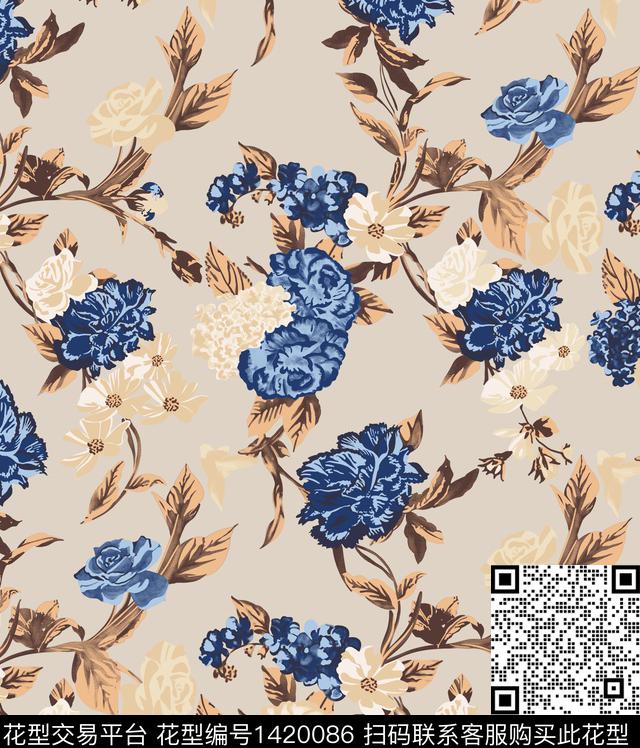 数码华亿平台复古花卉数码印花华亿平台下载（图片编号: 1420086） - 瓦栏（Walan）