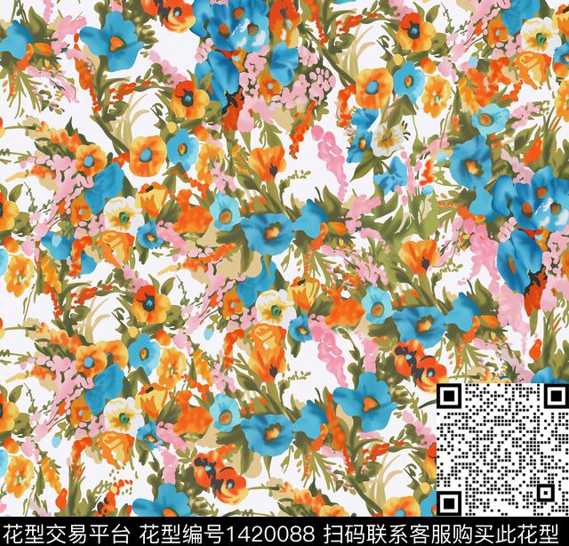 数码华亿平台复古花卉数码印花华亿平台下载（图片编号: 1420088） - 瓦栏（Walan）