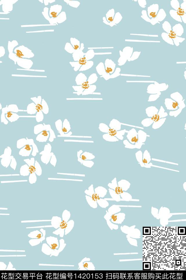 小清新休闲手绘花卉数码印花华亿平台下载（图片编号: 1420153） - 瓦栏（Walan）