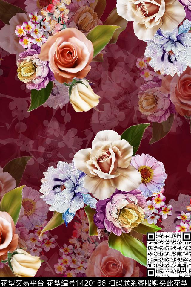 复古花卉真丝数码印花华亿平台下载（图片编号: 1420166） - 瓦栏（Walan）
