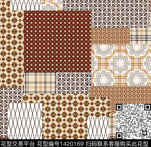几何真丝混合拼接数码印花华亿平台下载（图片编号: 1420169） - 瓦栏（Walan）