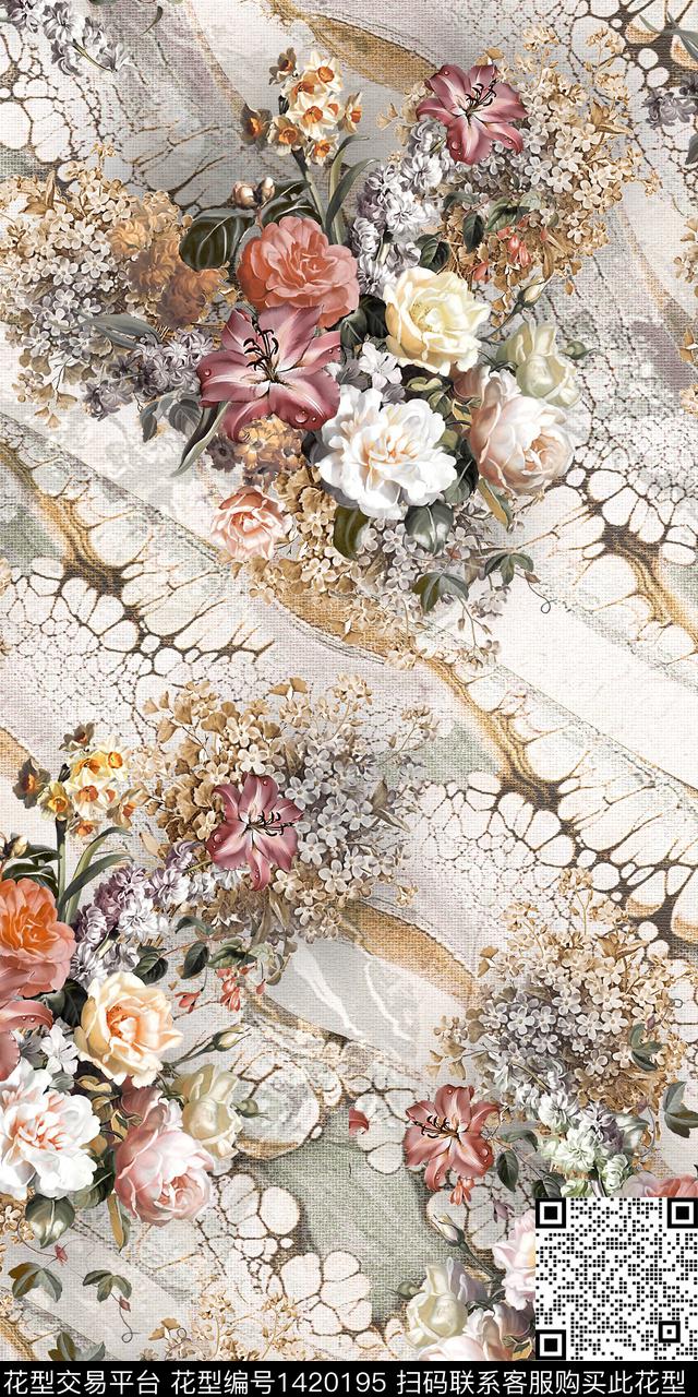 数码华亿平台花卉抽象数码印花华亿平台下载（图片编号: 1420195） - 瓦栏（Walan）