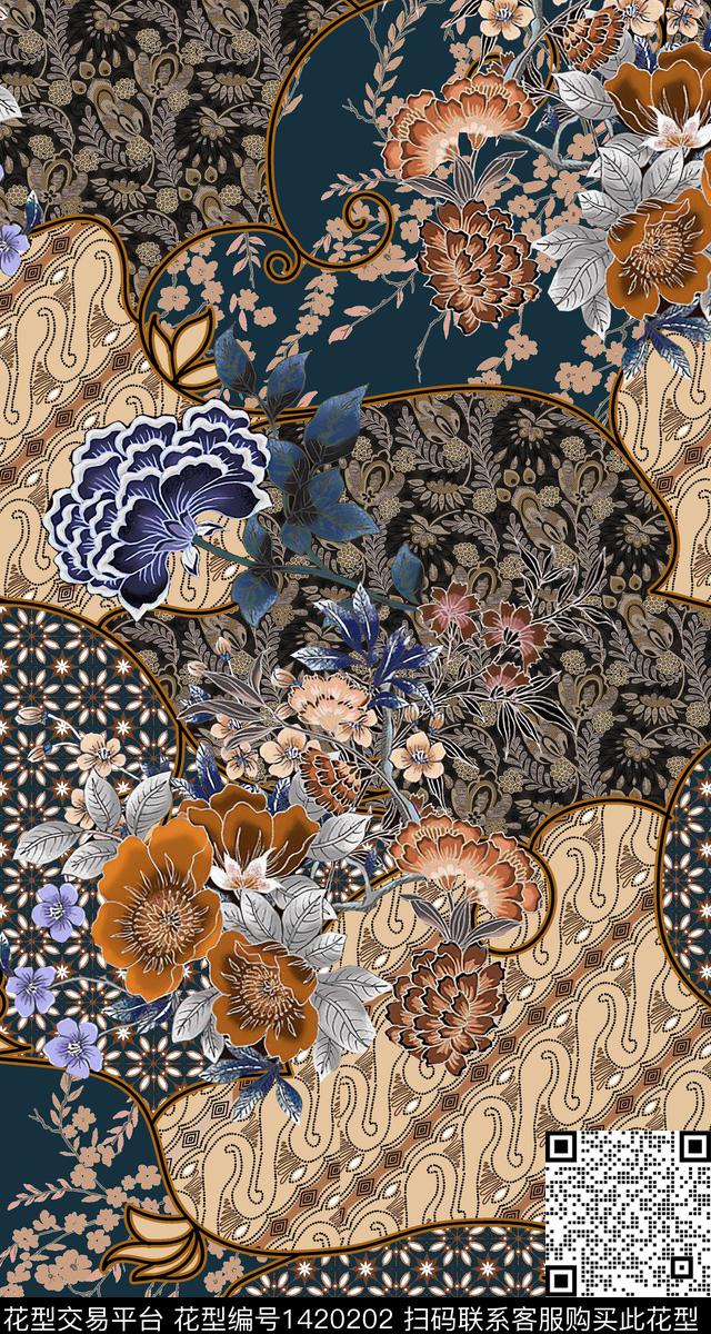 复古民族风花卉数码印花华亿平台下载（图片编号: 1420202） - 瓦栏（Walan）