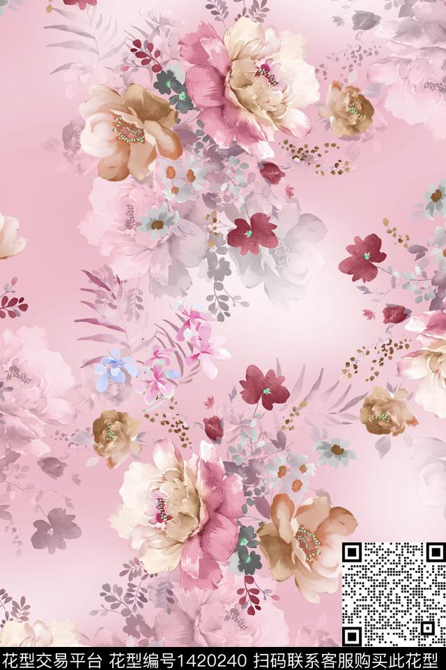 花卉小清新真丝数码印花华亿平台下载（图片编号: 1420240） - 瓦栏（Walan）