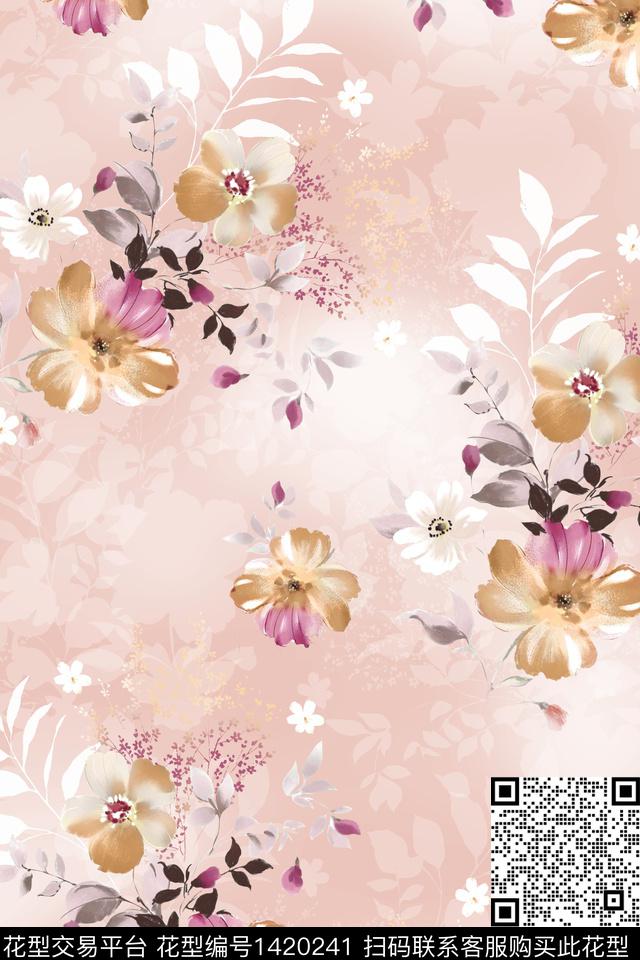 花卉小清新真丝数码印花华亿平台下载（图片编号: 1420241） - 瓦栏（Walan）