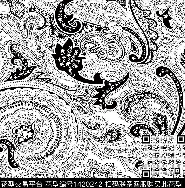 时尚佩斯利大牌风数码印花华亿平台下载（图片编号: 1420242） - 瓦栏（Walan）