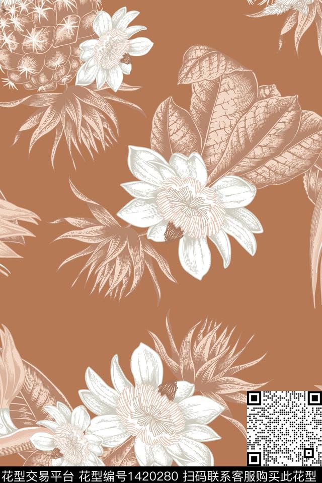 复古花卉大牌风数码印花华亿平台下载（图片编号: 1420280） - 瓦栏（Walan）