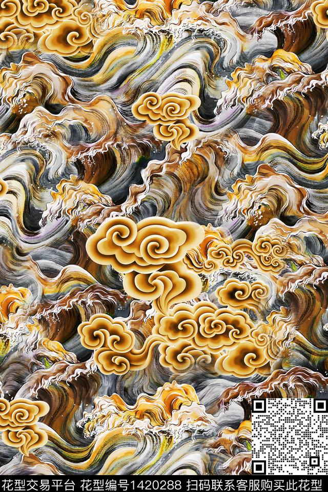 祥云旗袍中国风数码印花华亿平台下载（图片编号: 1420288） - 瓦栏（Walan）