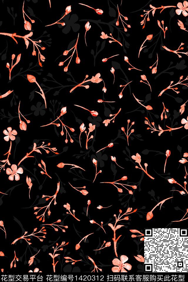 数码华亿平台水彩水墨风数码印花华亿平台下载（图片编号: 1420312） - 瓦栏（Walan）