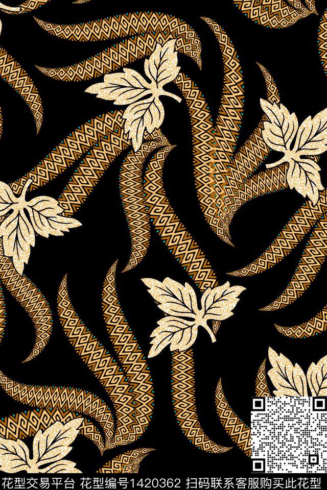 几何绿植树叶大牌风数码印花华亿平台下载（图片编号: 1420362） - 瓦栏（Walan）
