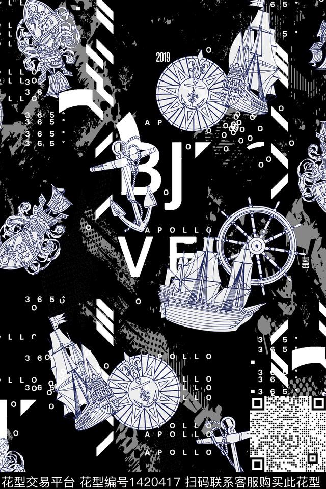 航海大牌风字母数码印花华亿平台下载（图片编号: 1420417） - 瓦栏（Walan）