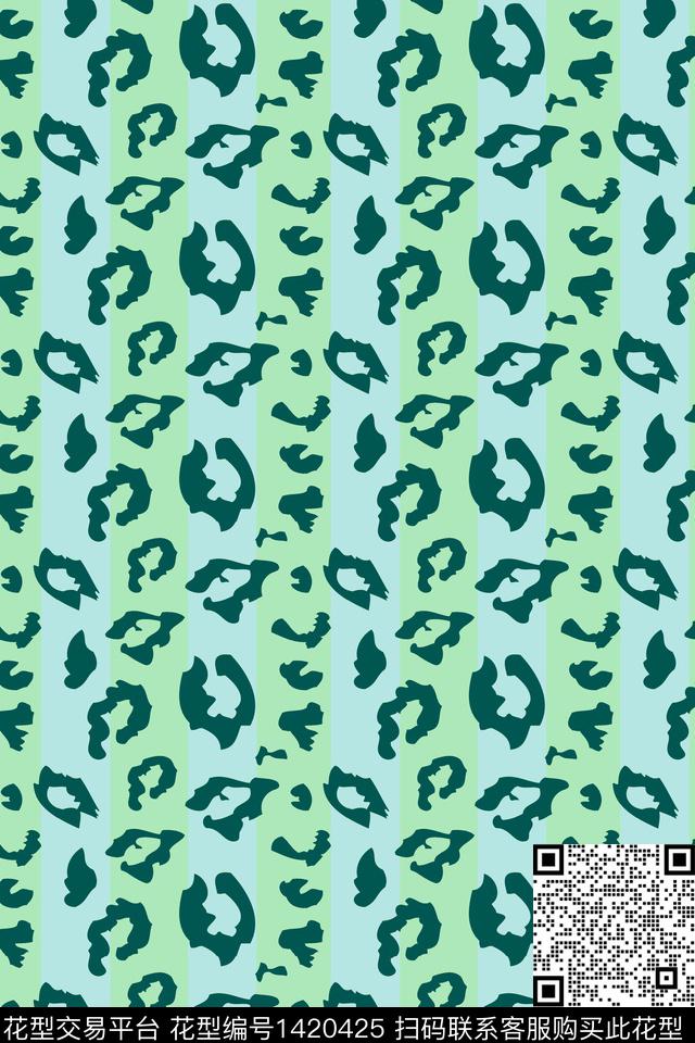 时尚绿色豹纹数码印花华亿平台下载（图片编号: 1420425） - 瓦栏（Walan）