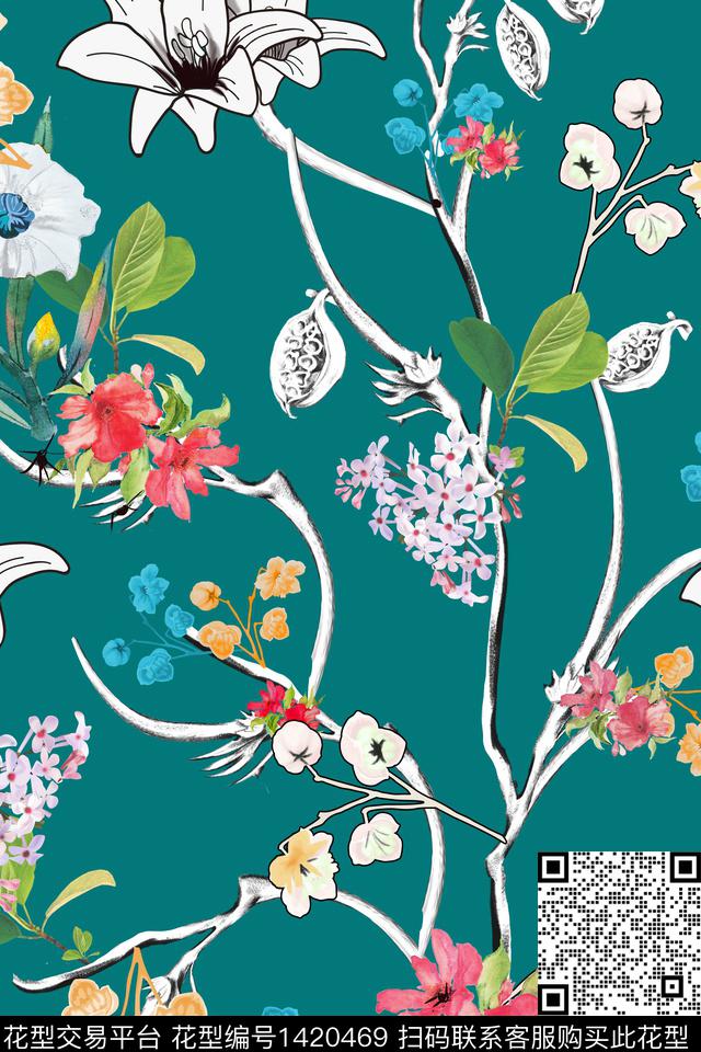 花卉年轻女性小碎花数码印花华亿平台下载（图片编号: 1420469） - 瓦栏（Walan）