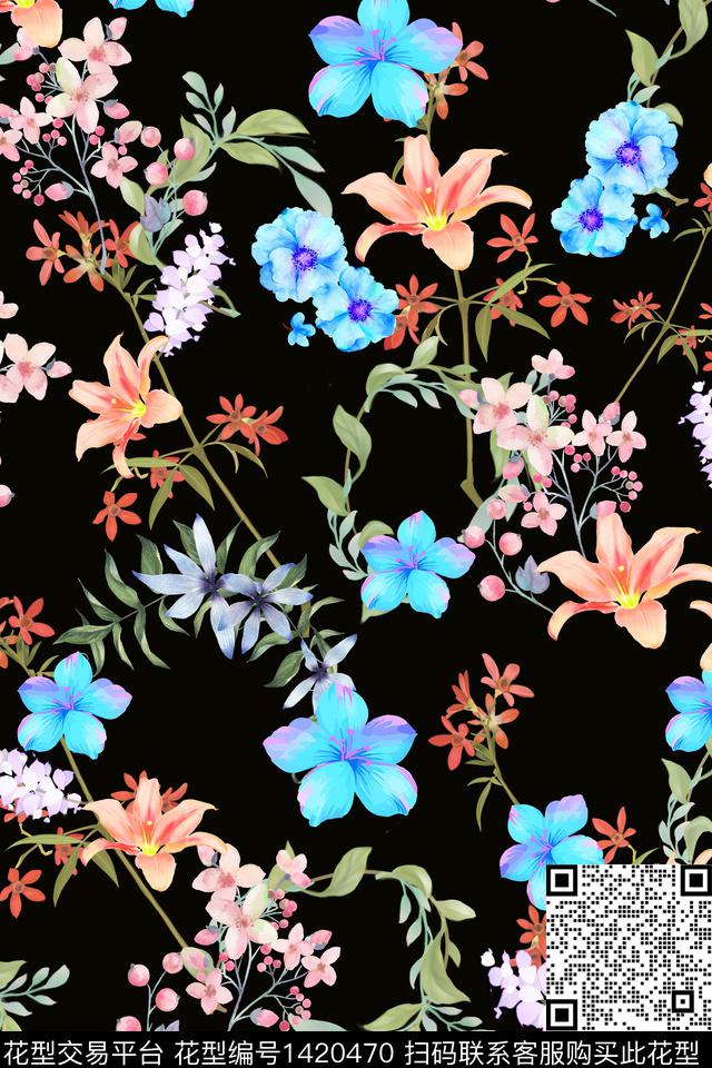 花卉年轻女性小碎花数码印花华亿平台下载（图片编号: 1420470） - 瓦栏（Walan）