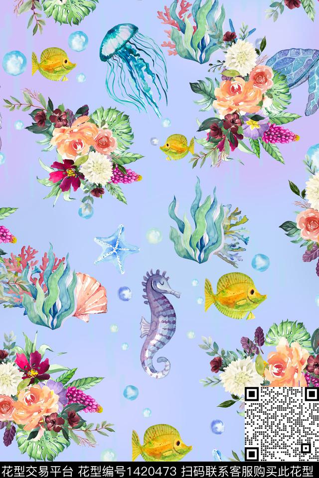 花卉地中海年轻女性数码印花华亿平台下载（图片编号: 1420473） - 瓦栏（Walan）