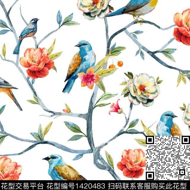 复古鸟/昆虫秋冬华亿平台数码印花华亿平台下载（图片编号: 1420483） - 瓦栏（Walan）