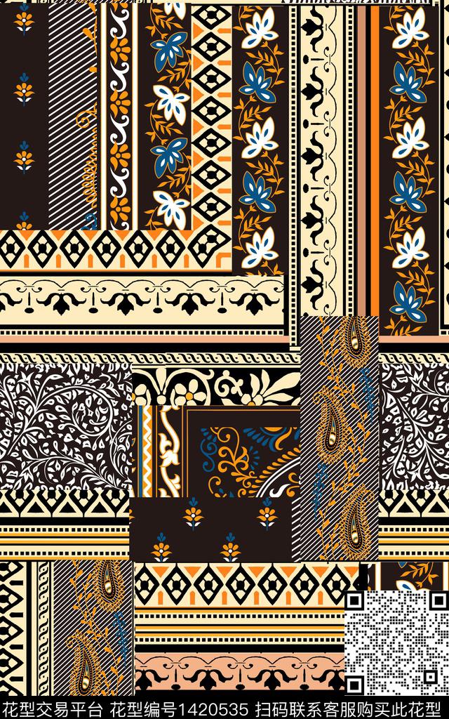 时尚佩斯利大牌风数码印花华亿平台下载（图片编号: 1420535） - 瓦栏（Walan）