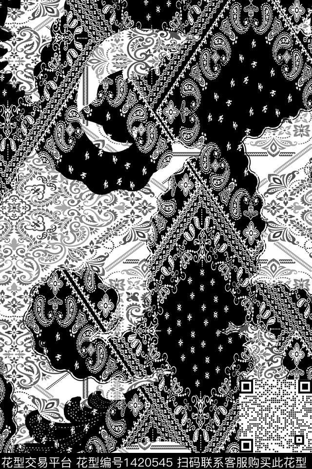 小清新真丝混合拼接数码印花华亿平台下载（图片编号: 1420545） - 瓦栏（Walan）