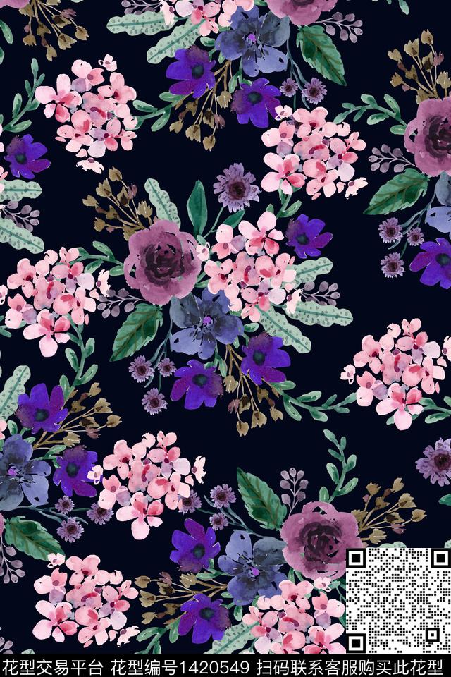 花卉大牌风小碎花数码印花华亿平台下载（图片编号: 1420549） - 瓦栏（Walan）