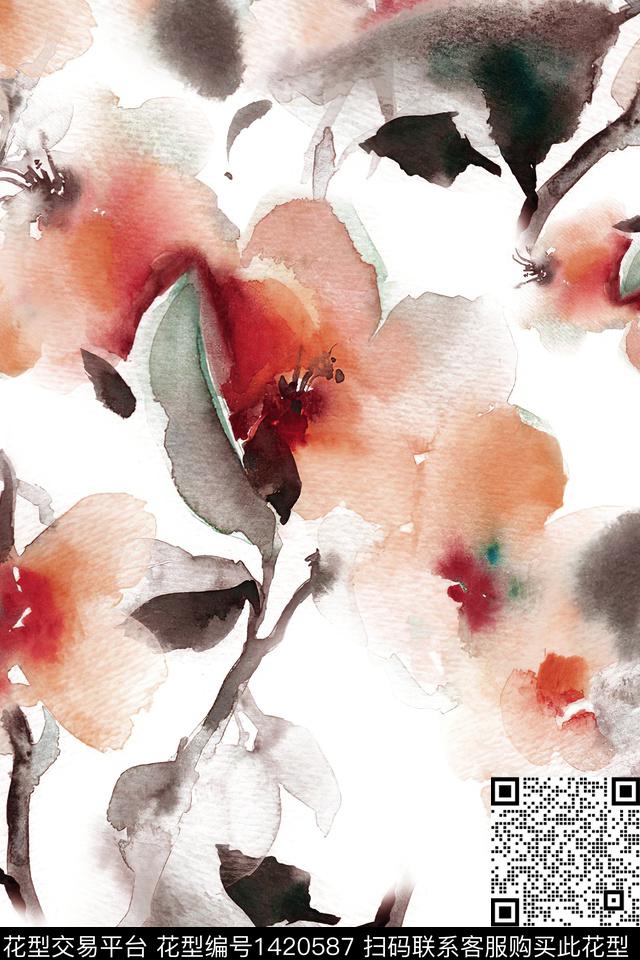 肌理抽象花卉扎染华亿平台数码印花华亿平台下载（图片编号: 1420587） - 瓦栏（Walan）