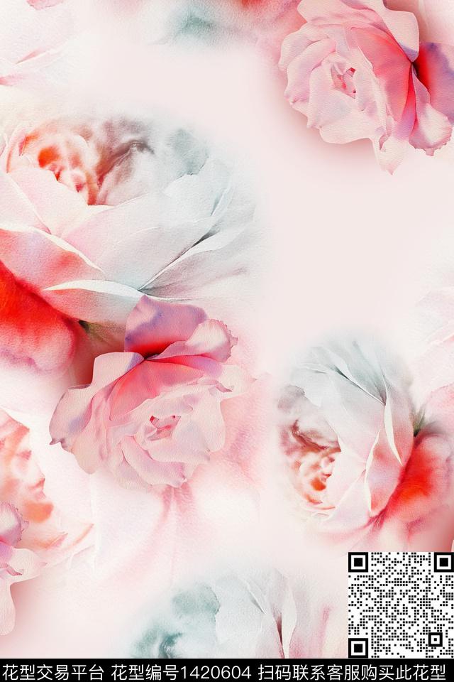 抽象花卉玫瑰花复古数码印花华亿平台下载（图片编号: 1420604） - 瓦栏（Walan）