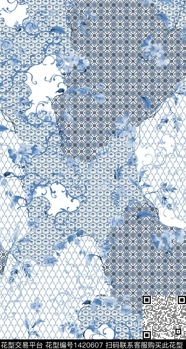 几何时尚真丝数码印花华亿平台下载（图片编号: 1420607） - 瓦栏（Walan）