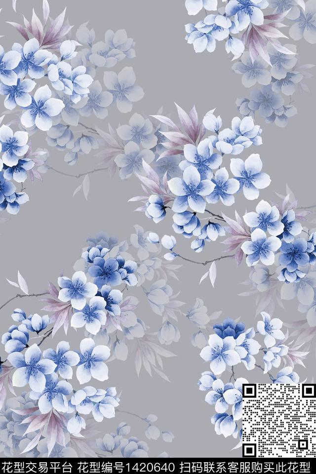 绿植树叶水彩清爽底花卉传统印花华亿平台下载（图片编号: 1420640） - 瓦栏（Walan）