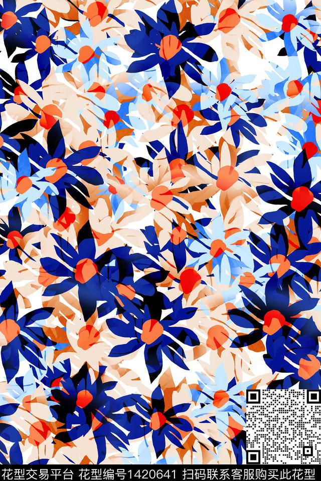 炫彩清爽底花卉花卉传统印花华亿平台下载（图片编号: 1420641） - 瓦栏（Walan）