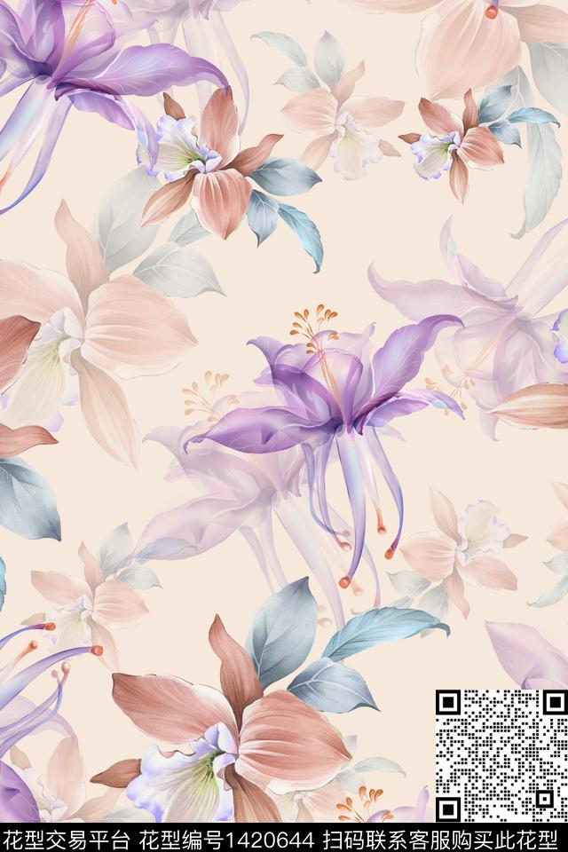 绿植树叶水彩清爽底花卉传统印花华亿平台下载（图片编号: 1420644） - 瓦栏（Walan）