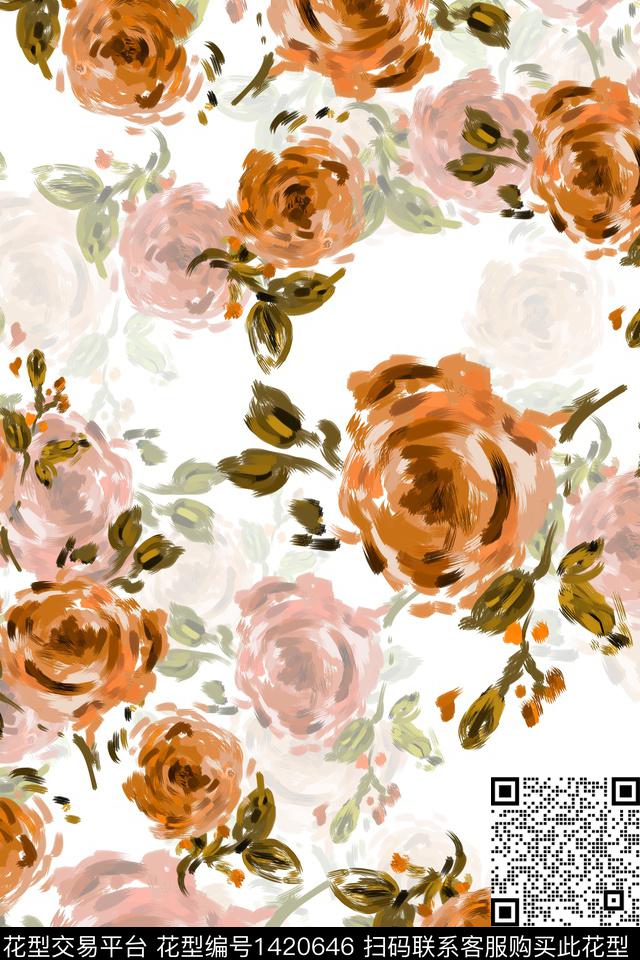 肌理水彩抽象花卉传统印花华亿平台下载（图片编号: 1420646） - 瓦栏（Walan）