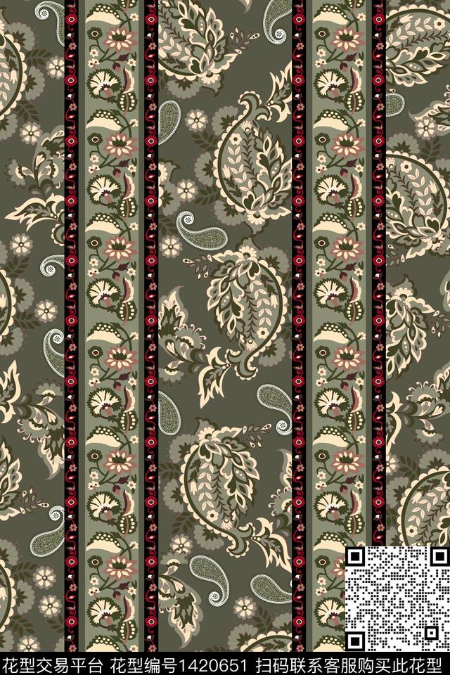 黑白条纹佩斯利中老年传统印花华亿平台下载（图片编号: 1420651） - 瓦栏（Walan）