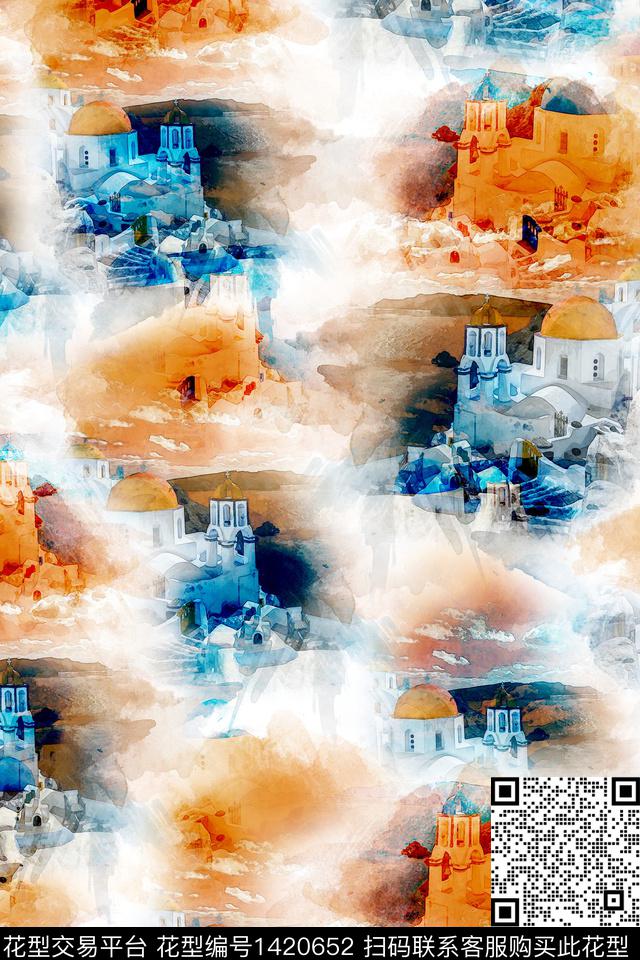 建筑肌理抽象花卉数码印花华亿平台下载（图片编号: 1420652） - 瓦栏（Walan）