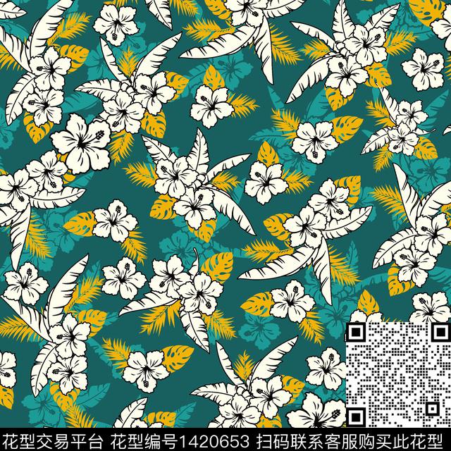 绿植树叶清爽底花卉小碎花传统印花华亿平台下载（图片编号: 1420653） - 瓦栏（Walan）