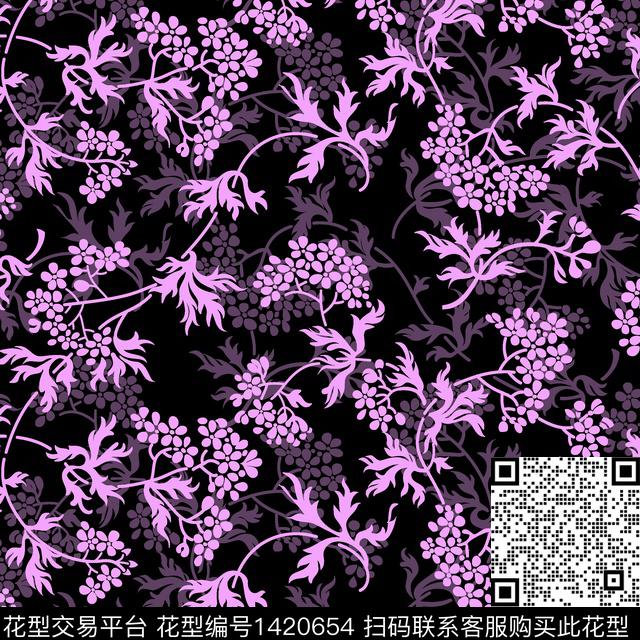 线条绿植树叶清爽底花卉传统印花华亿平台下载（图片编号: 1420654） - 瓦栏（Walan）