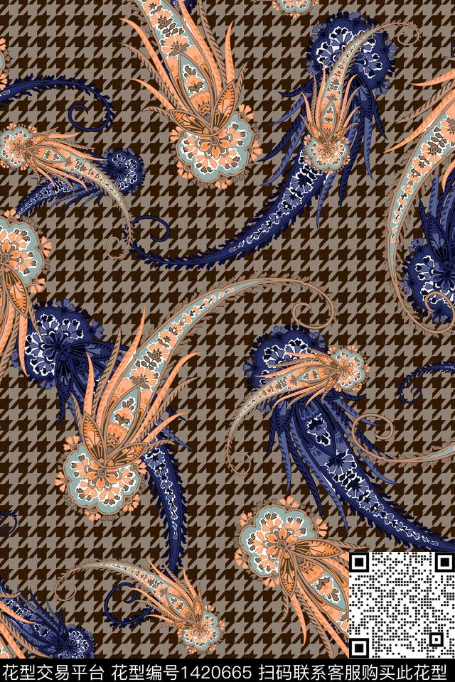 民族花卉千鸟格几何数码印花华亿平台下载（图片编号: 1420665） - 瓦栏（Walan）
