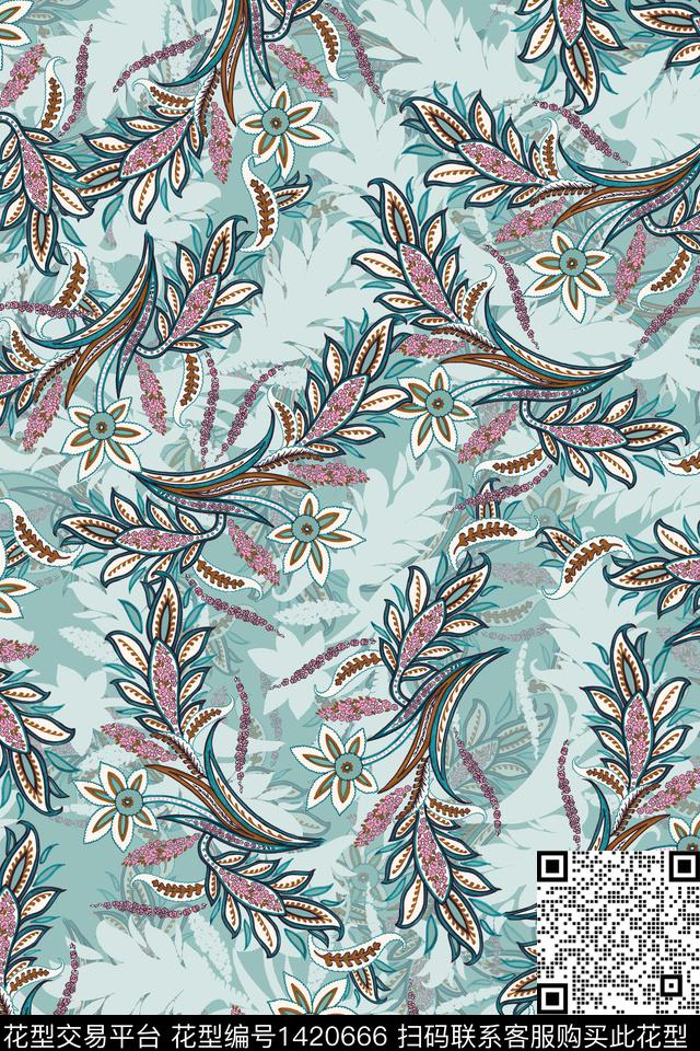民族花卉传统纹样大牌风数码印花华亿平台下载（图片编号: 1420666） - 瓦栏（Walan）