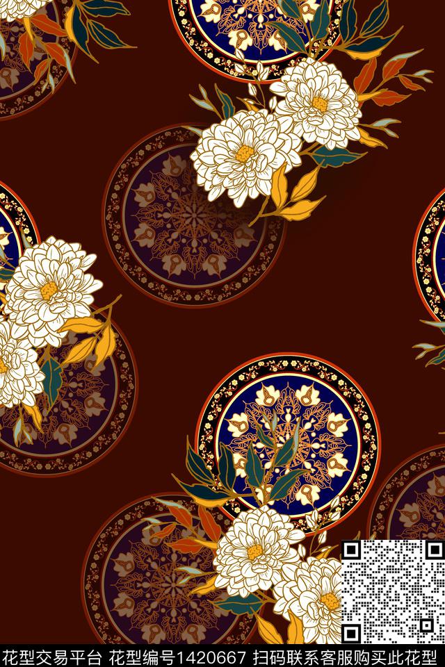 绿植树叶大牌风中老年数码印花华亿平台下载（图片编号: 1420667） - 瓦栏（Walan）