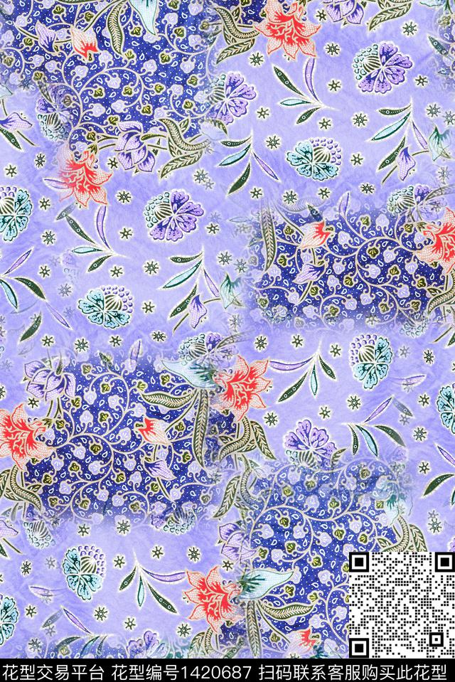 肌理复古抽象数码印花华亿平台下载（图片编号: 1420687） - 瓦栏（Walan）