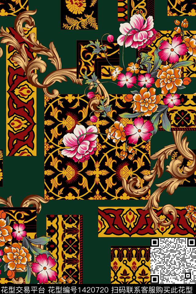 几何民族风大牌风数码印花华亿平台下载（图片编号: 1420720） - 瓦栏（Walan）