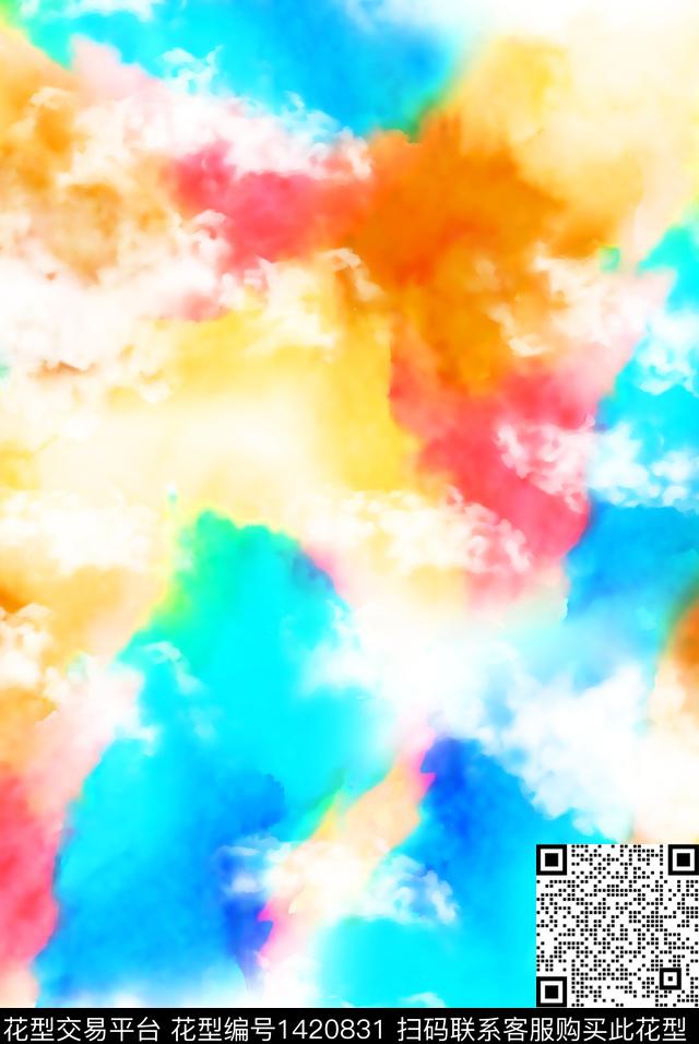 炫彩满版散花香云纱数码印花华亿平台下载（图片编号: 1420831） - 瓦栏（Walan）