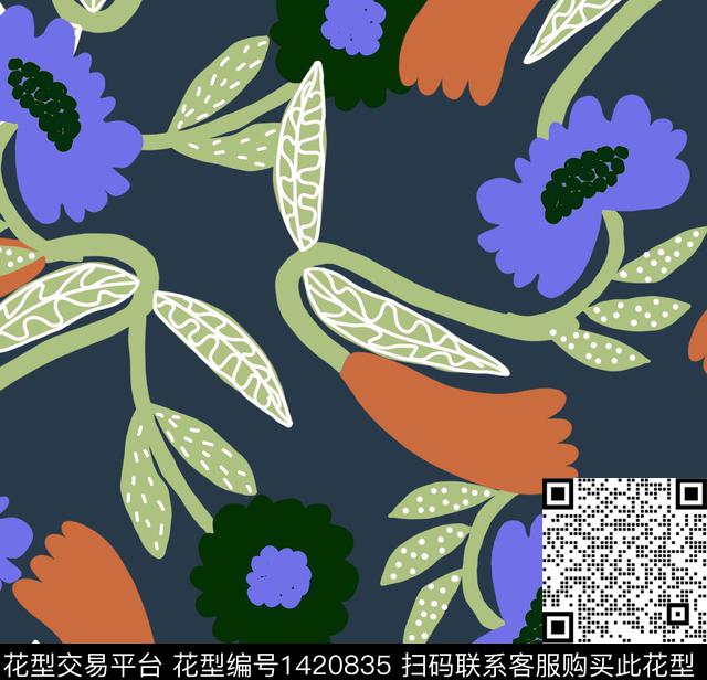 撞色数码华亿平台花卉数码印花华亿平台下载（图片编号: 1420835） - 瓦栏（Walan）