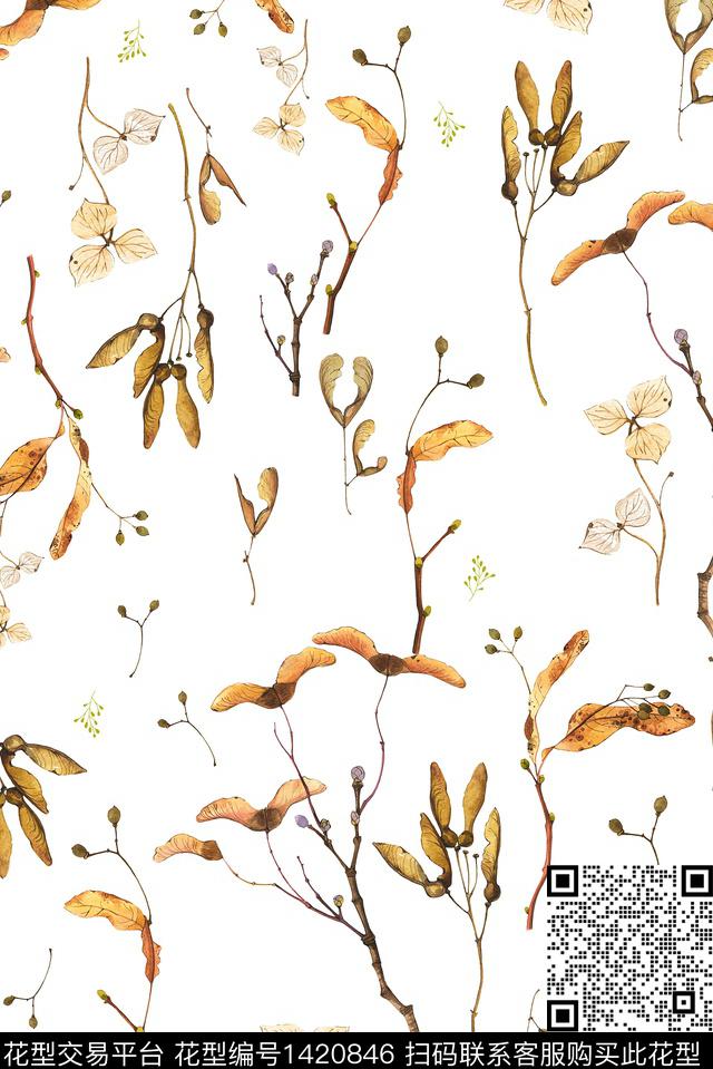 趋势华亿平台绿植树叶花卉数码印花华亿平台下载（图片编号: 1420846） - 瓦栏（Walan）