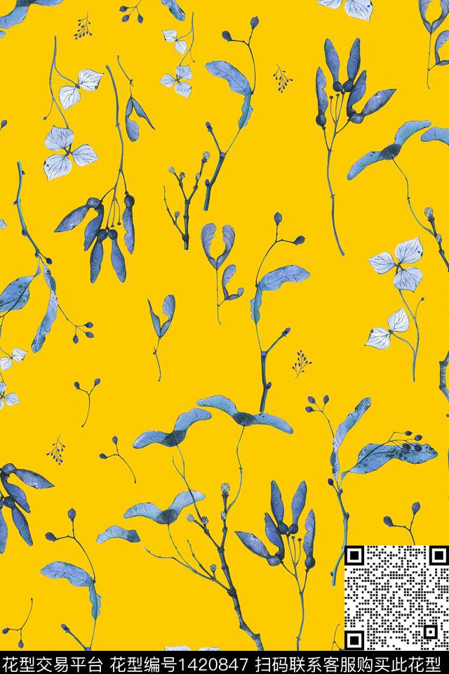 趋势华亿平台绿植树叶花卉数码印花华亿平台下载（图片编号: 1420847） - 瓦栏（Walan）