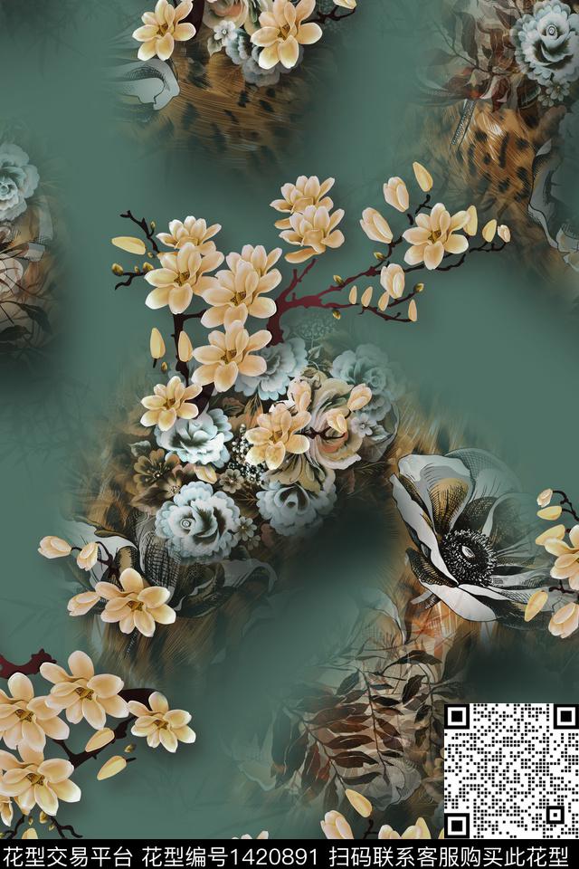 数码华亿平台花卉中国风数码印花华亿平台下载（图片编号: 1420891） - 瓦栏（Walan）