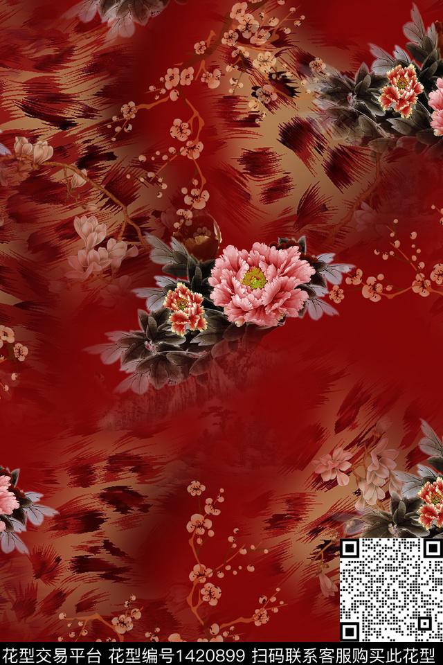 数码华亿平台花卉中国风数码印花华亿平台下载（图片编号: 1420899） - 瓦栏（Walan）